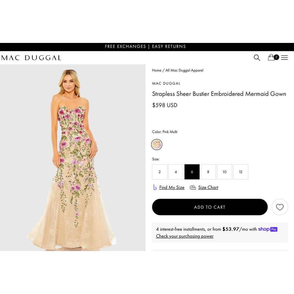 NWT MAC DUGGAL [ 6 ] 20652 Strapless Sheer Bustier Embroidered Mermaid Gown Rose - Picture 3 of 16